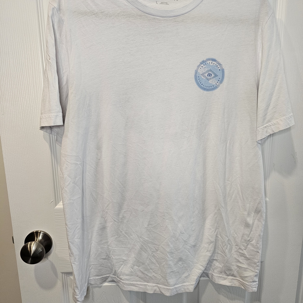 Travis Mathew White Tee with Light Blue Emblem